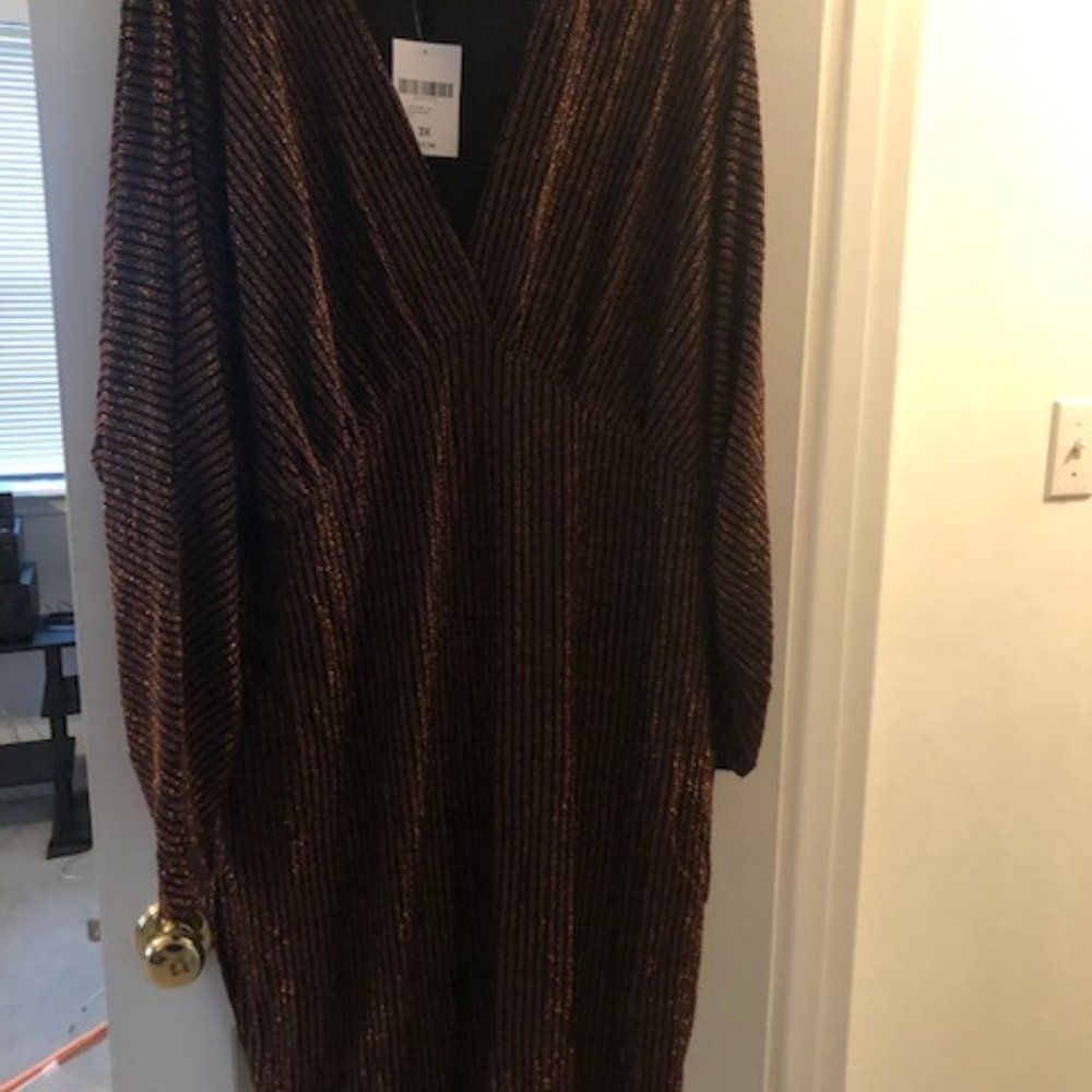 Gold and Black V Neck Dress